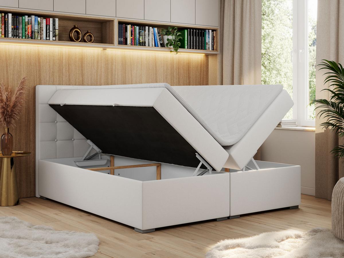 BOXBETT CARMEN 200/200 Weiß Kunstleder - H4 - Weiß, Holz/Textil (200/200cm) - MKS