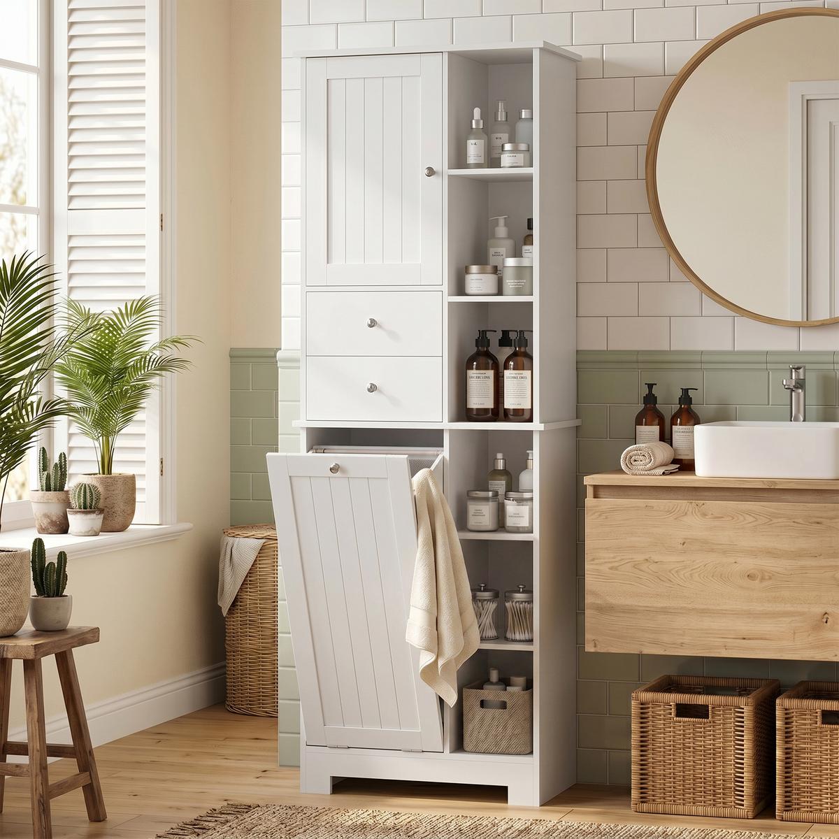 BADEZIMMERSCHRANK MDF Weiß - Weiß, Holzwerkstoff/Metall (28.8/171/60cm) - HOMCOM