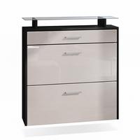SCHUHSCHRANK Malea Front in Sandgrau Hochglanz - Sandfarben, Holzwerkstoff (89/96/23cm) - Vladon