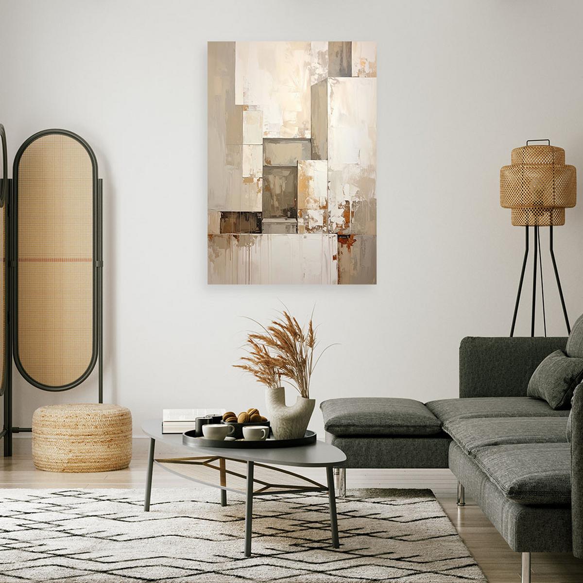 BILD auf Leinwand, Abstrakt Formen in Beige - Grau, Textil (70/100cm) - Feeby