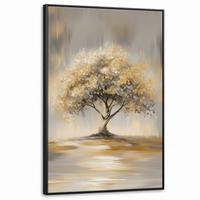 LEINWAND Bilder mit Rahmen - Gemälde - Baum - Abstrakt - Blätter - 100x150 - Beige, Textil (100/150cm) - MuchoWow