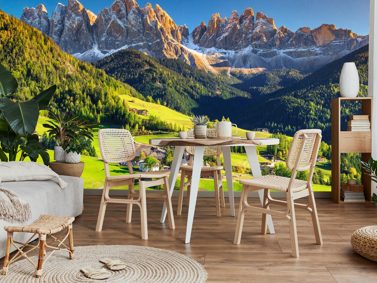FOTOTAPETE Berge Bäume Natur Landschaft 3D 250x175 - Blau/Beige, Papier (250/175cm) - Muralo