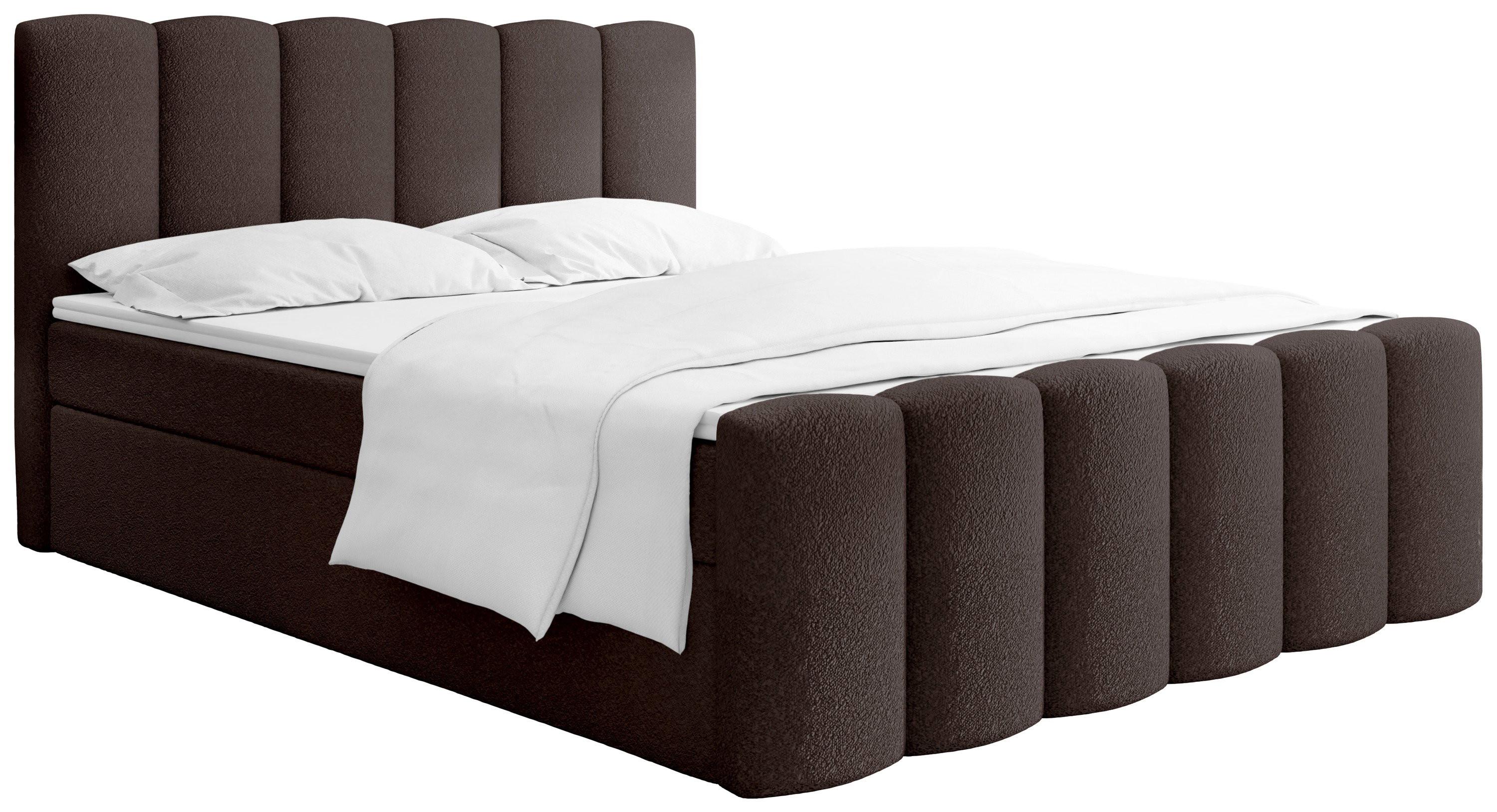 BOXBETT Serenity mit Bettkasten, Boucle Braun 180x200 cm – inkl. H4 Taschenfederkern Matratze & Foam Topper - Schwarz/Braun, Holz/Holzwerkstoff (180/200cm) - WFL GROUP