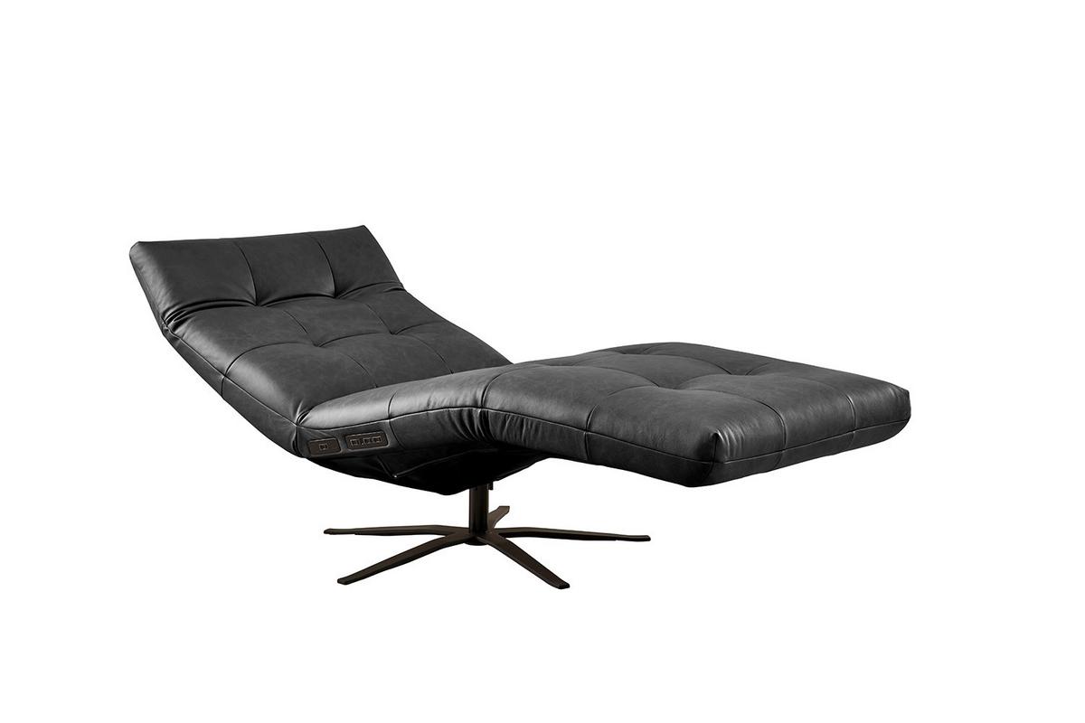 RELAXLIEGE LETICIA Schwarz Leder Drehbar (360°), Relaxfunktion - Schwarz, Leder/Metall (82/115/156cm) - KAWOLA