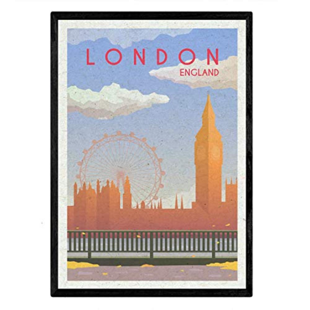 POSTER London Big Ben & London Eye A4 Schwarzer Rahmen - Schwarz, Papier (29.7/5/21cm) - Nacnic