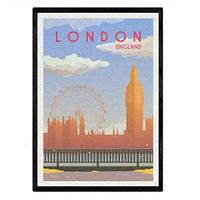 POSTER London Big Ben & London Eye A4 Schwarzer Rahmen - Schwarz, Papier (29.7/5/21cm) - Nacnic