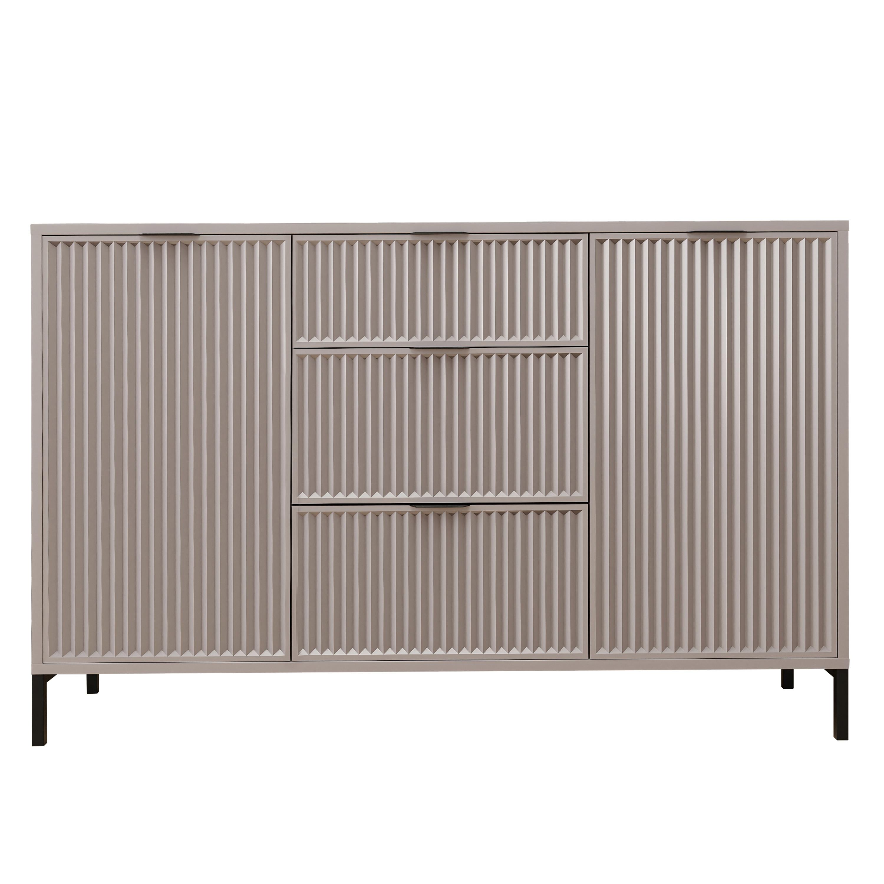 KOMMODE klein Aufbewahrungsschrank mit 3 Schubladen und 2 Türen, Beige - Beige, Holzwerkstoff (135/87/41cm) - Idohome