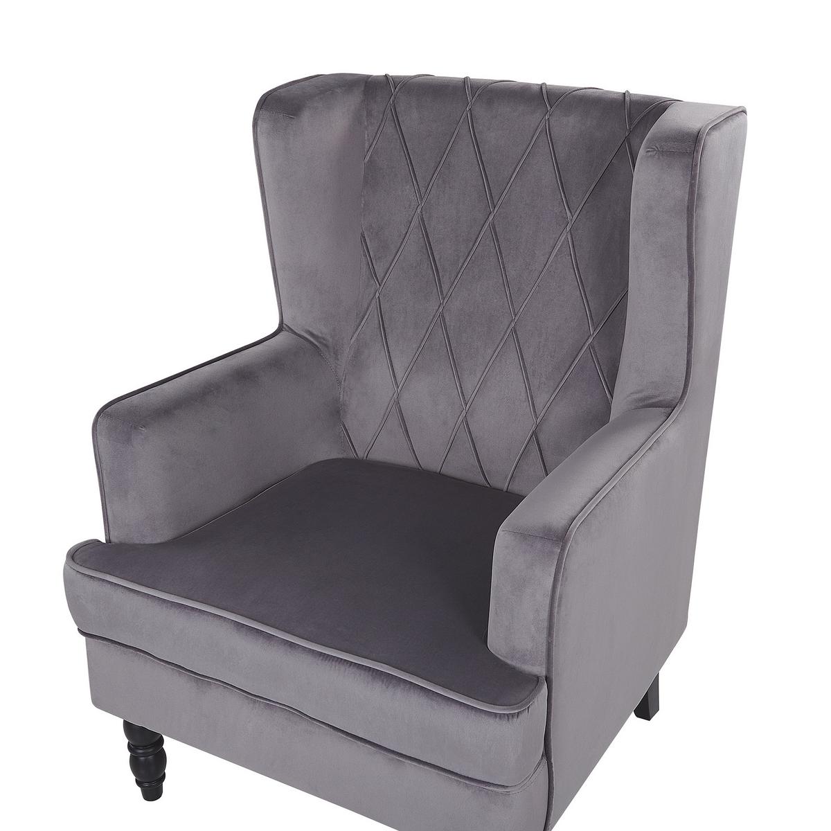 SESSEL Samtstoff grau plus Hocker Sandset - Grau, Textil (72/101/75cm) - Beliani