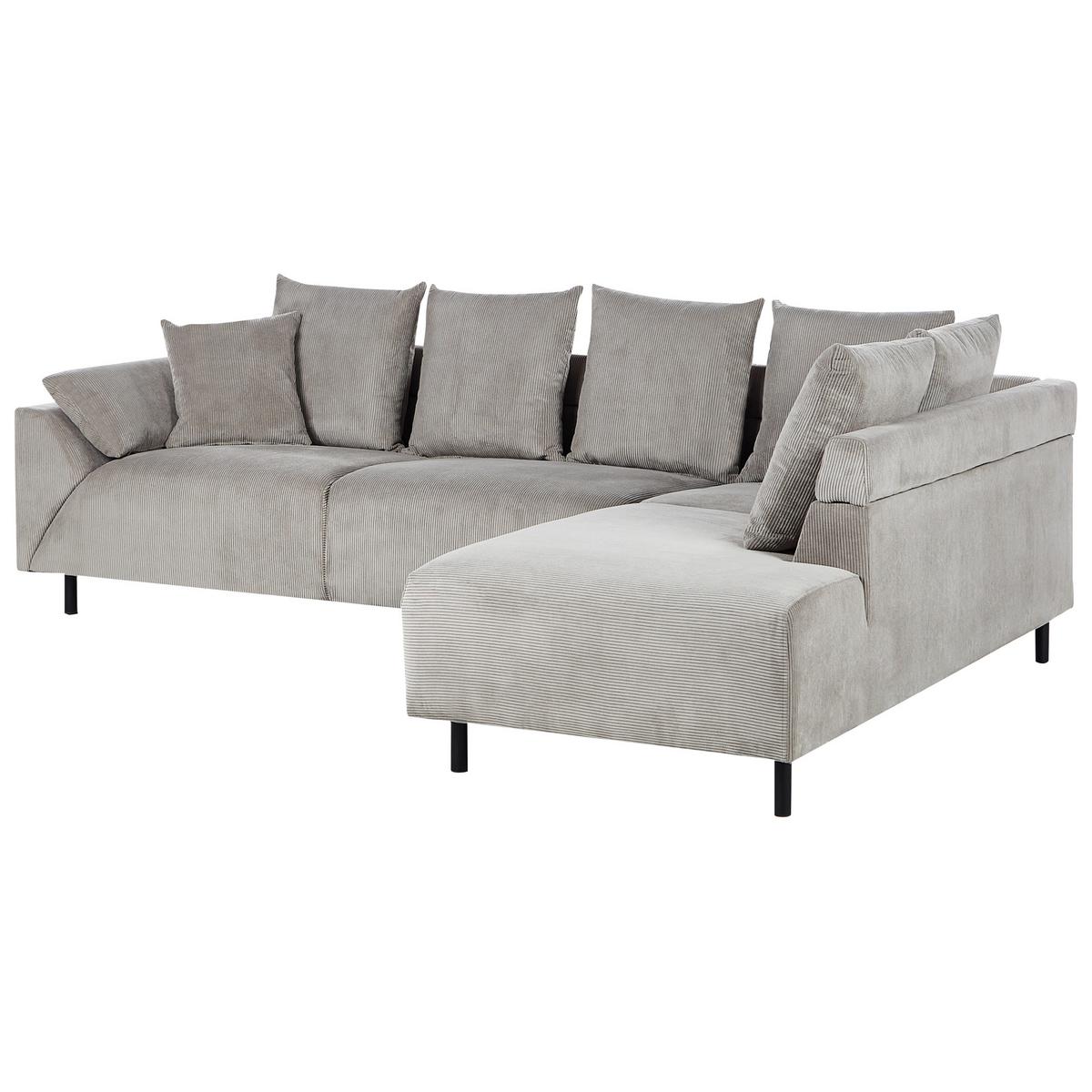 ECKSOFA 4-Sitzer Cord Hellgrau linksseitig Lunner - Hellgrau/Schwarz, Textil (266/180cm) - Beliani