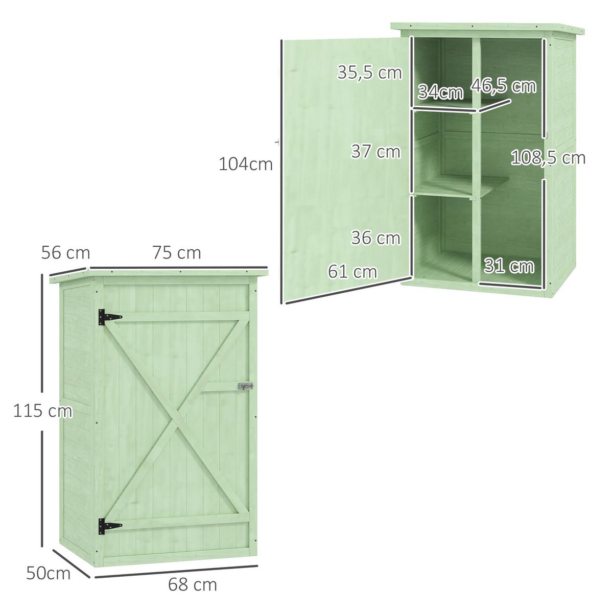GERÄTESCHUPPEN Tannenholz Grün - Grün, Holz (56/115/75cm) - Outsunny