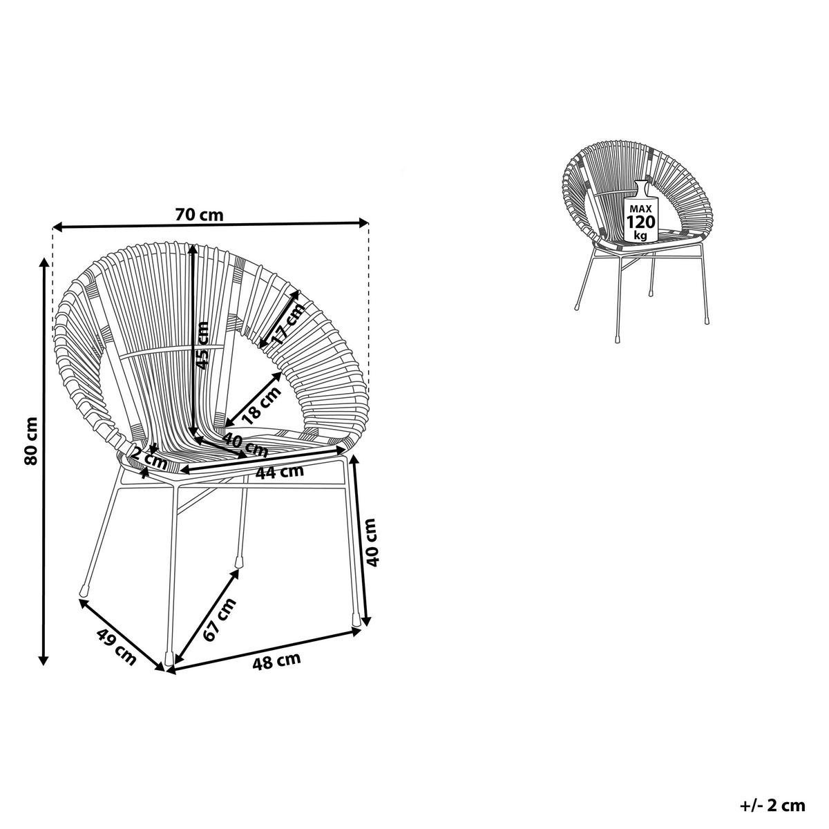 RATTANSTUHL Rattan Schwarz Sarita - Schwarz, Naturmaterialien/Metall (70/80/48cm) - Beliani