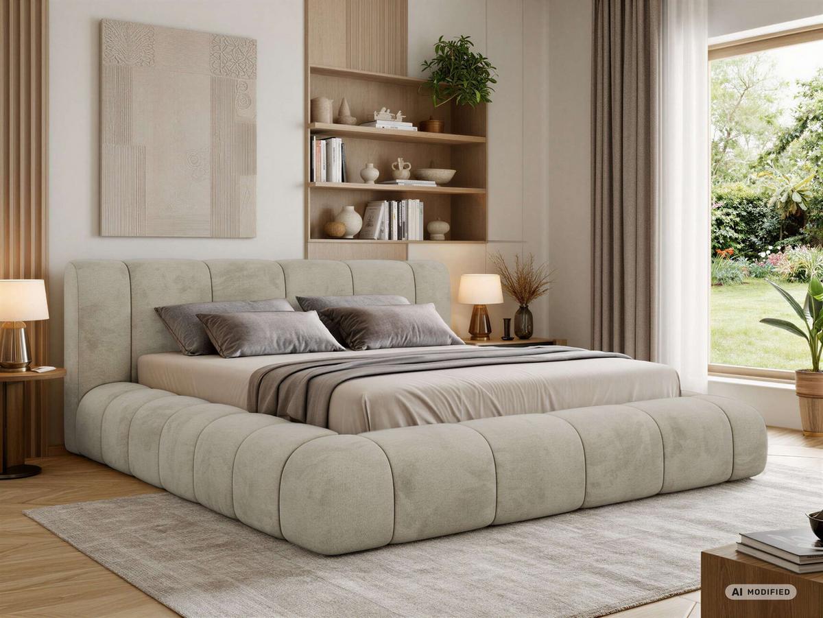 POLSTERBETT NUBEA CLASSIC 180/200 - Beige Velvet - Pocket-Matratze - Beige, Textil (180/200cm) - MKS