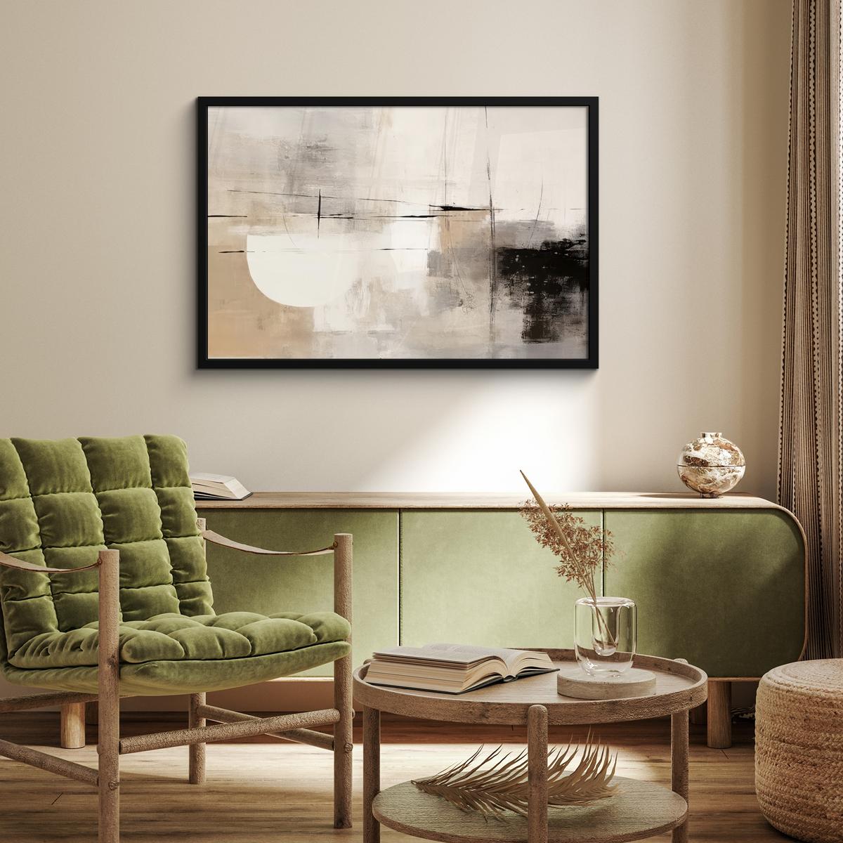 POSTER MIT RAHMENGERAHMTES BILD Abstrakt - Kunst - Grau 90x60 cm - Hellgrau, Papier (90/60cm) - MuchoWow
