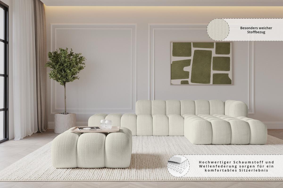 POUF OLEA-PUF 91x87x44 cm Creme Cord Modular Sitzhocker - Ecru/Creme, Holzwerkstoff/Kunststoff (91/44/87cm) - ALTDECOR