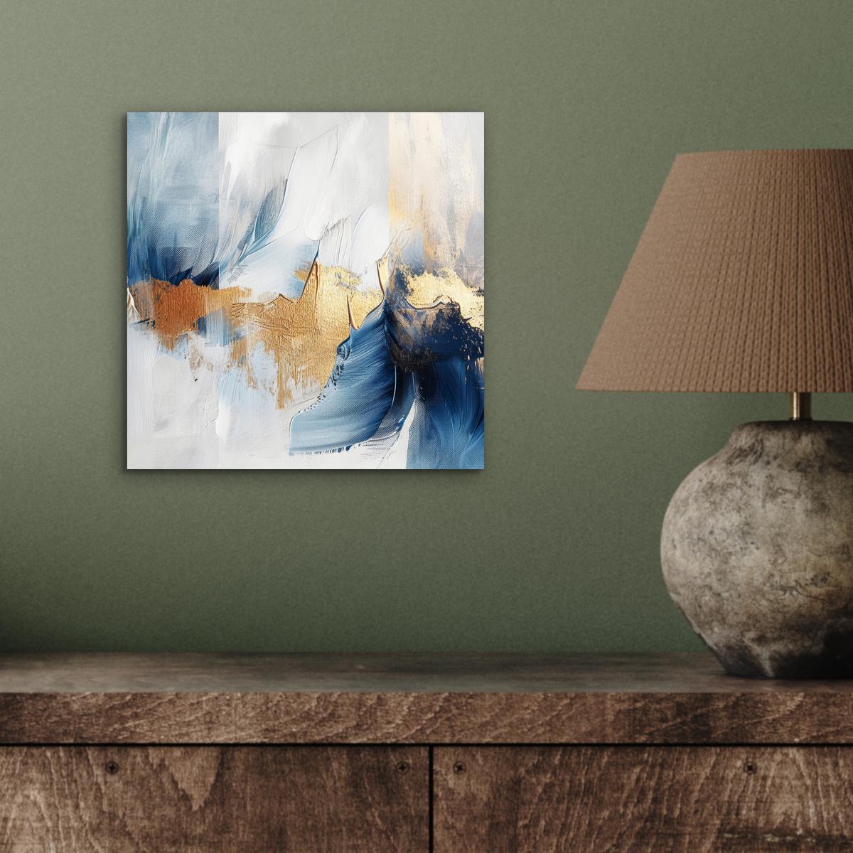 METALLBILD Gold - Blau - Aquarell - Kunst - Modern 20x20 cm - Hellblau, Metall (20/20cm) - MuchoWow
