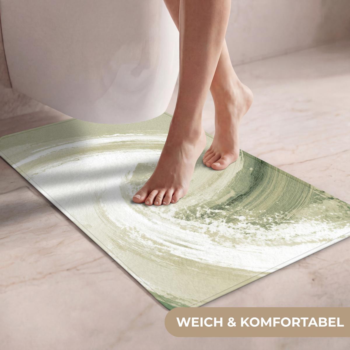 WC-VORLEGER Abstrakt - Pinselstriche - Wellen - Grün WC Teppich 50x80 cm - Mintgrün, Textil (50/1cm) - OnlyWow