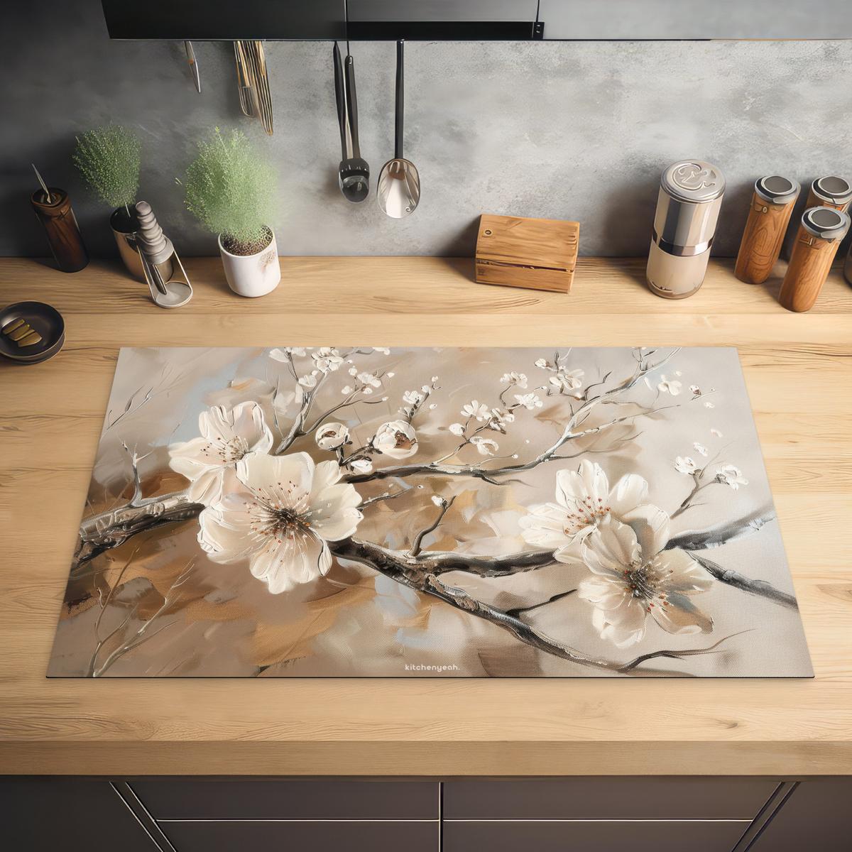 HERDABDECKPLATTE Blumen - Abstrakt - Gemalt - Beige Ceranfeldabdeckung 85x52 cm - Kaschmir, Kunststoff (85/52/0.2cm) - MuchoWow