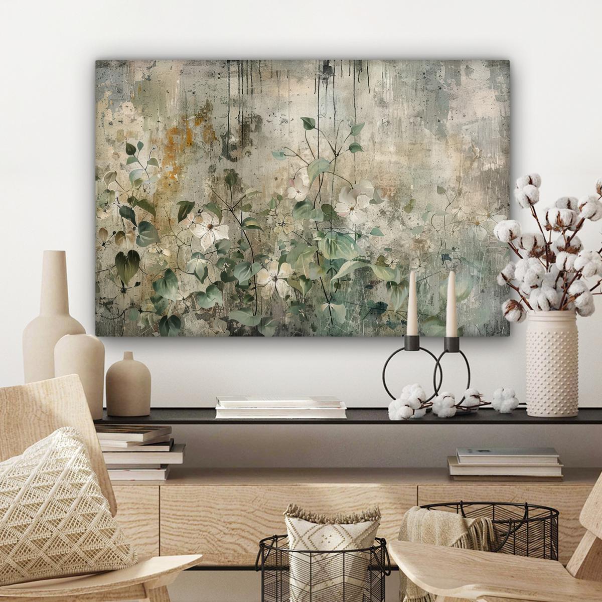 LEINWANDBILD Blumen - Blätter - Abstrakt - Modern Wanddeko 90x60 cm - Grau, Textil (90/60cm) - MuchoWow