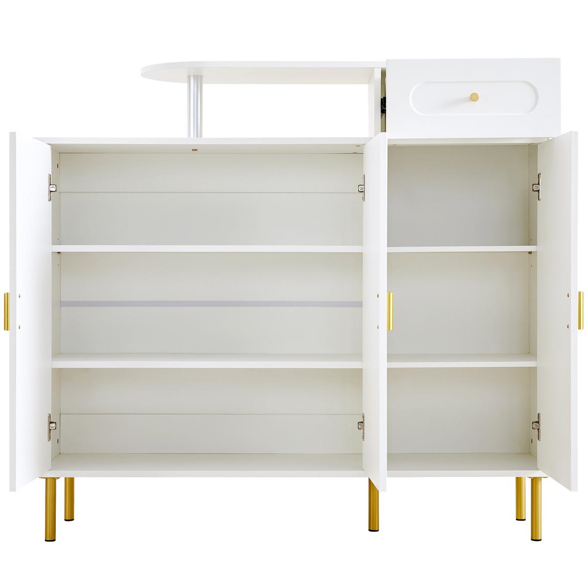 SIDEBOARD mit 3 Türen und 1 Schublade goldenen Akzenten - Weiß, Holzwerkstoff (120/92/35cm) - Urban Meuble