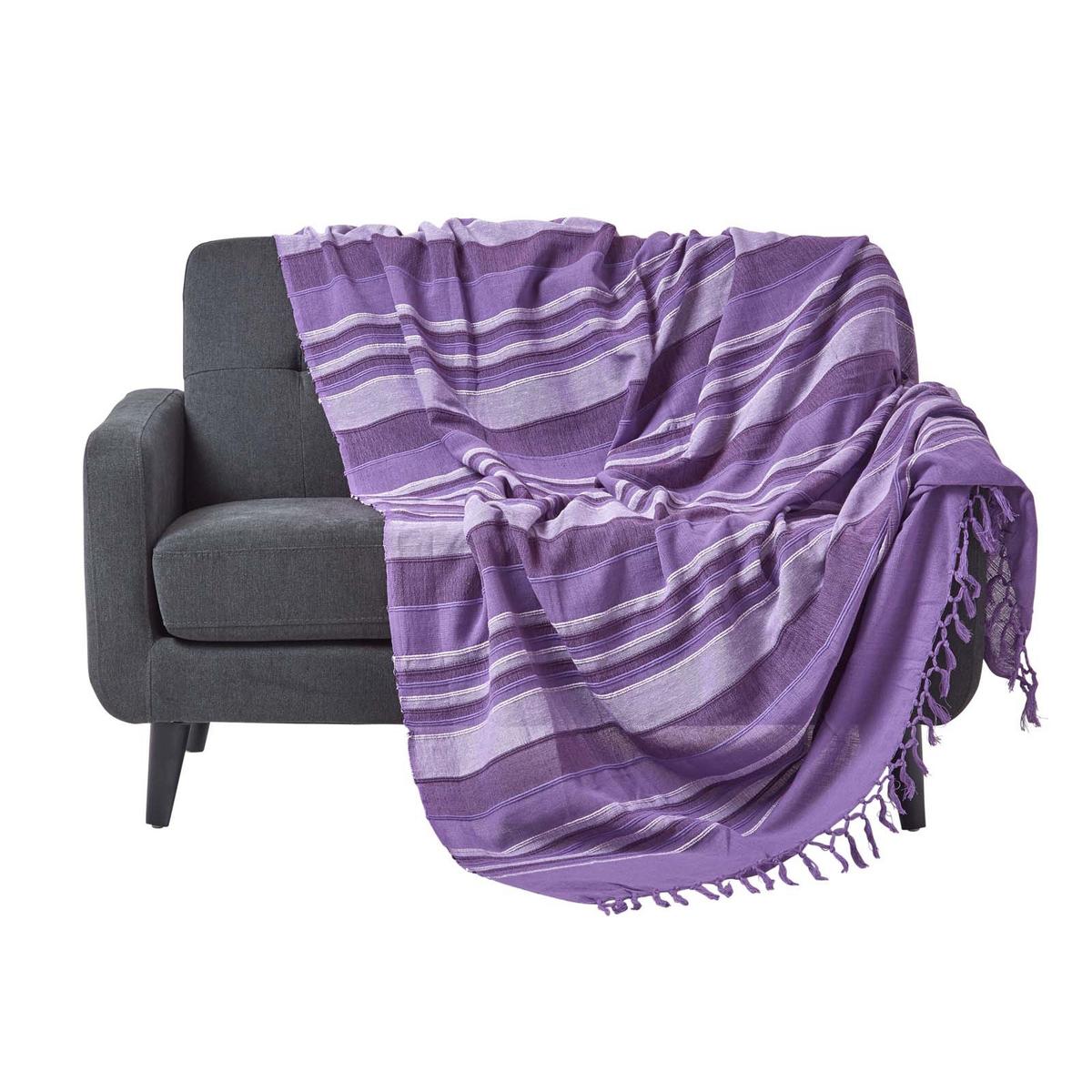 TAGESDECKE Morocco 255/360 cm, Baumwolle gestreift - Violett, Textil (255/360cm) - Homescapes