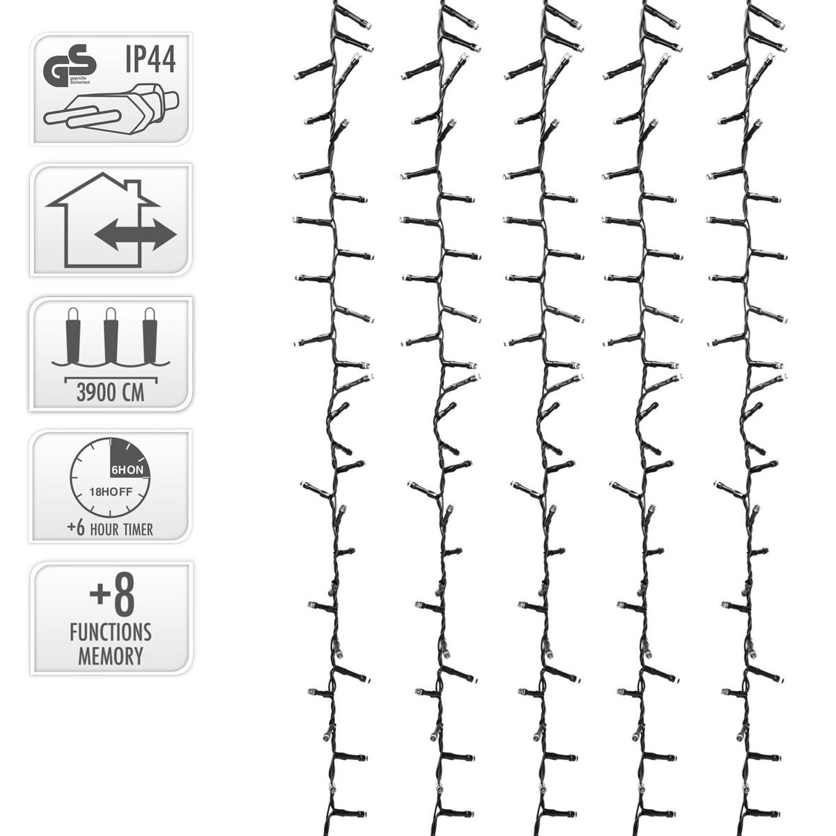 LED CLUSTER LICHTERKETTE 39m 3000LED Kaltweiß - Weiß, Kunststoff (4200cm) - ECD-Germany