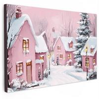 LEINWANDBILD Weihnachtsdorf - Rosa - Winter - Schnee - Häuser Gemälde 60x40 cm - Altrosa, Textil (60/40cm) - MuchoWow