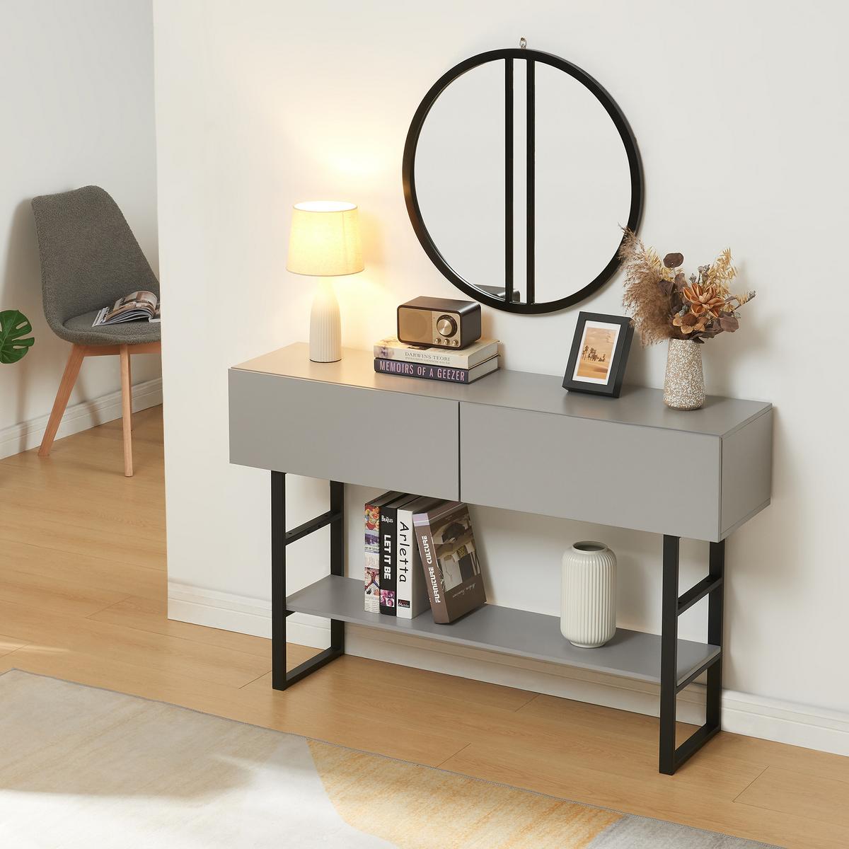 KONSOLENTISCH Varberg - Hellgrau, Holzwerkstoff/Metall (30/120/75cm) - [en.casa]
