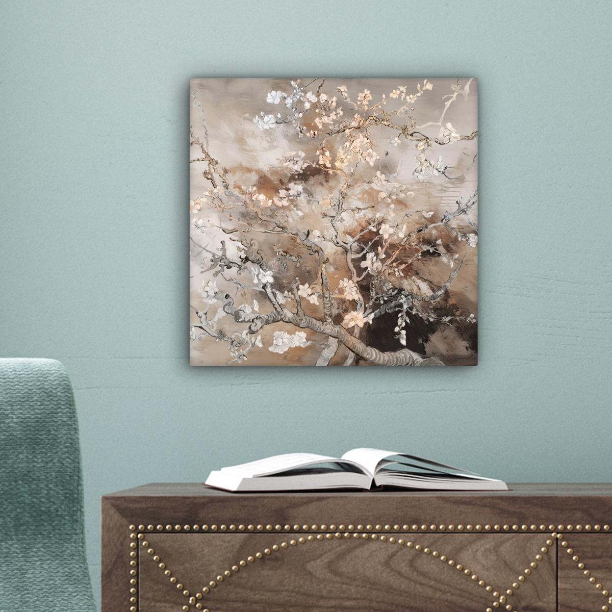 LEINWANDBILD Mandelblüte - Kunst - Van Gogh - Beige - Abstrakt Deko Wohnzimmer 20x20 cm - Braun, Textil (20/20cm) - MuchoWow