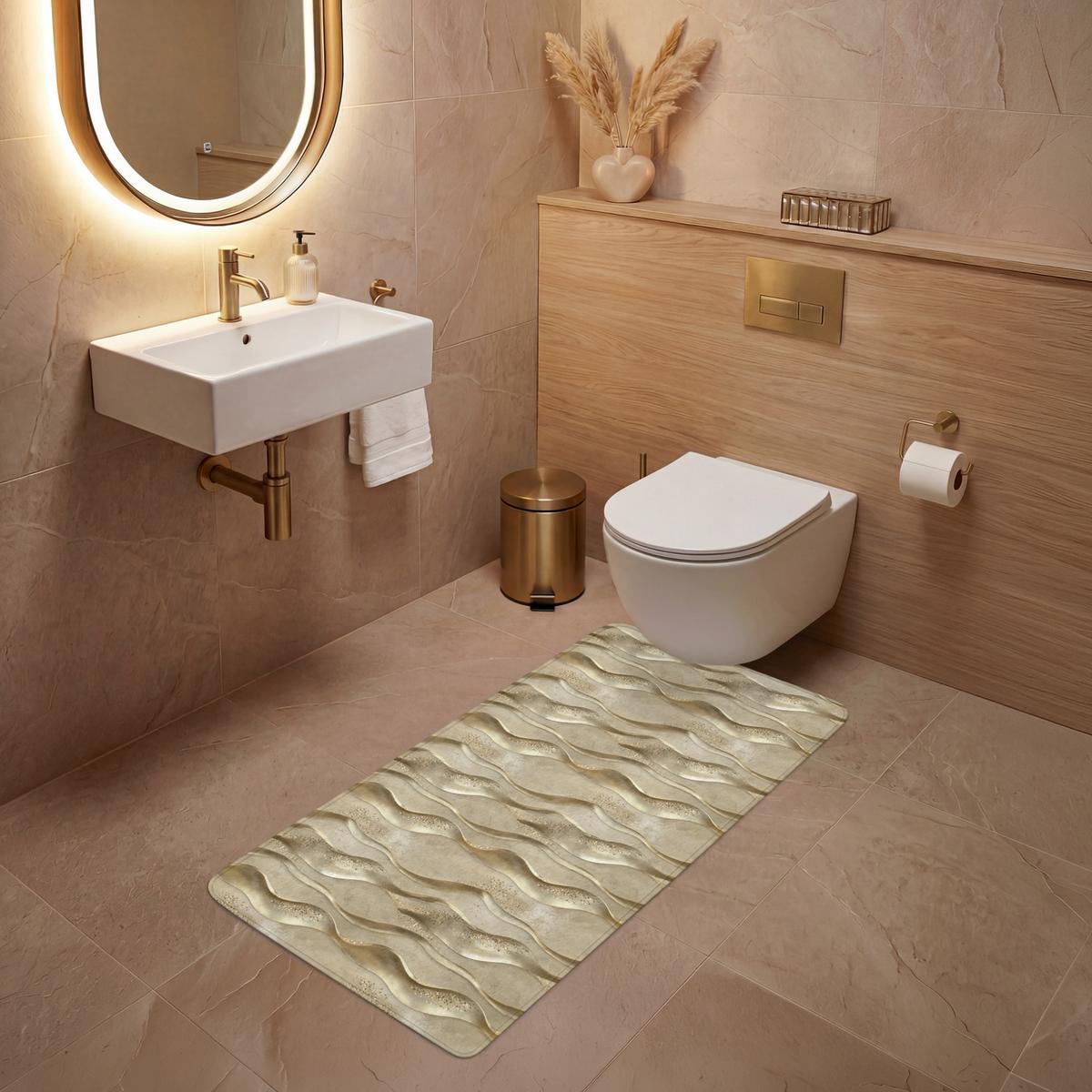 WC-VORLEGER Wellen - Muster - Gold Toilettenvorleger 60x120 cm - Messingfarben, Textil (60/1cm) - OnlyWow