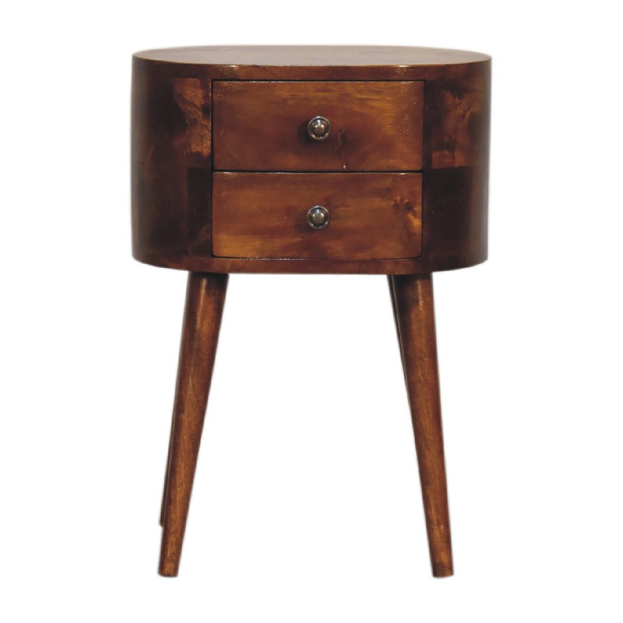 NACHTTISCH Mini, 2 Schubladen, Nordische Beine, Brown - Kastanienfarben/Messingfarben, Holz/Metall (35/50/25cm) - Artisan Furniture