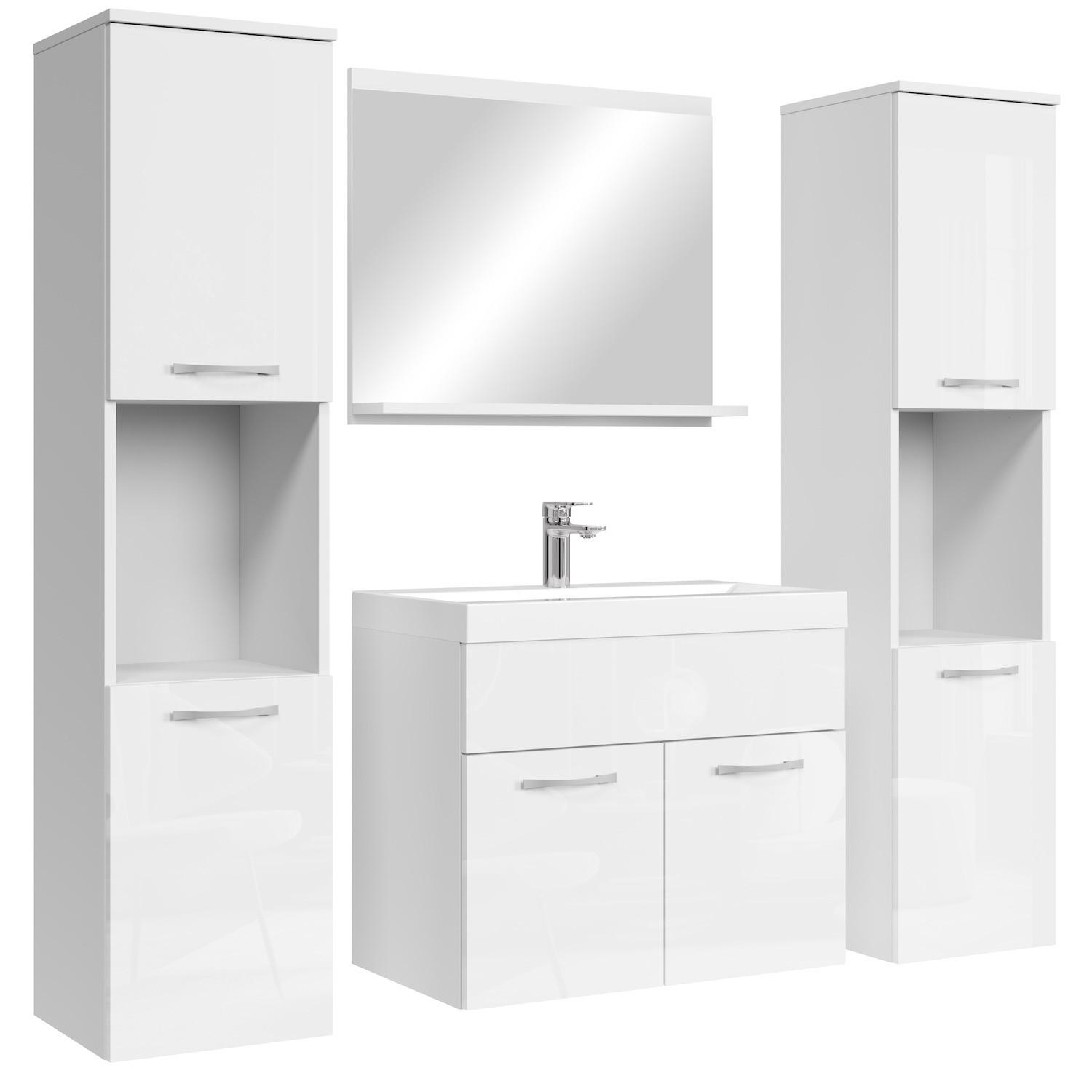 BADMÖBEL-SET Montreal 5 Teile Weiß Hochglanz - 60 x 35 x 51 cm - Weiß, Holz (60/51/35cm) - Badplaats