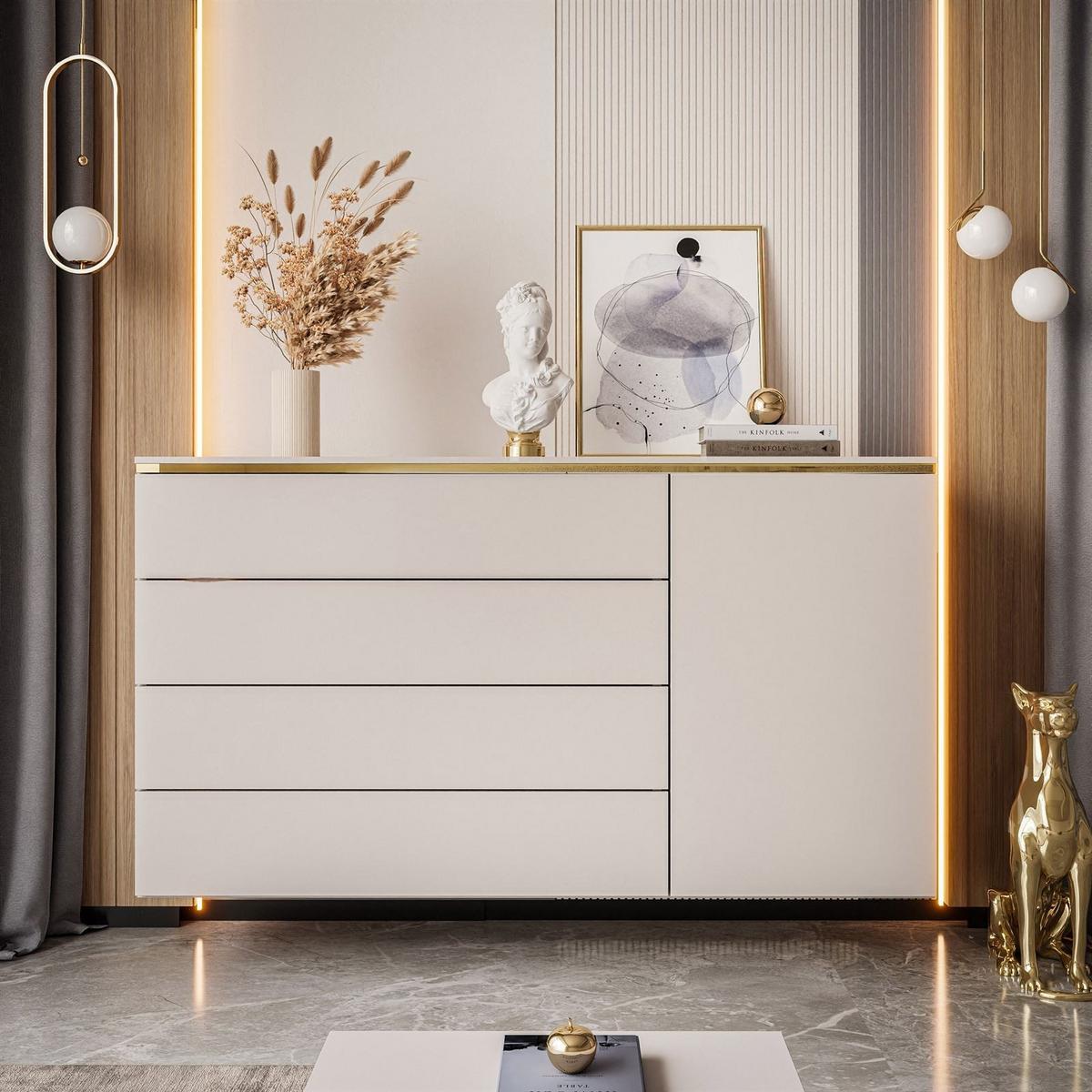 KOMMODE HÄNGENDE AURORA 4S1D Kaschmir - Kaschmir, Holzwerkstoff (140/76/40cm) - Lookway
