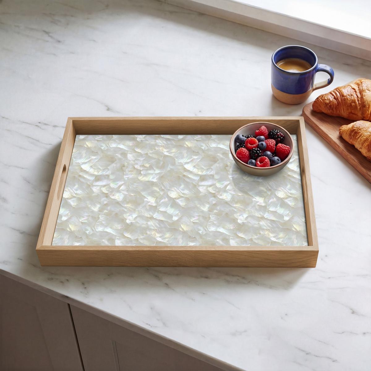 TABLETT Perlglanz - Weiß - Muschel 50x35 cm - Weiß, Holz (50/5/5cm) - OnlyWow