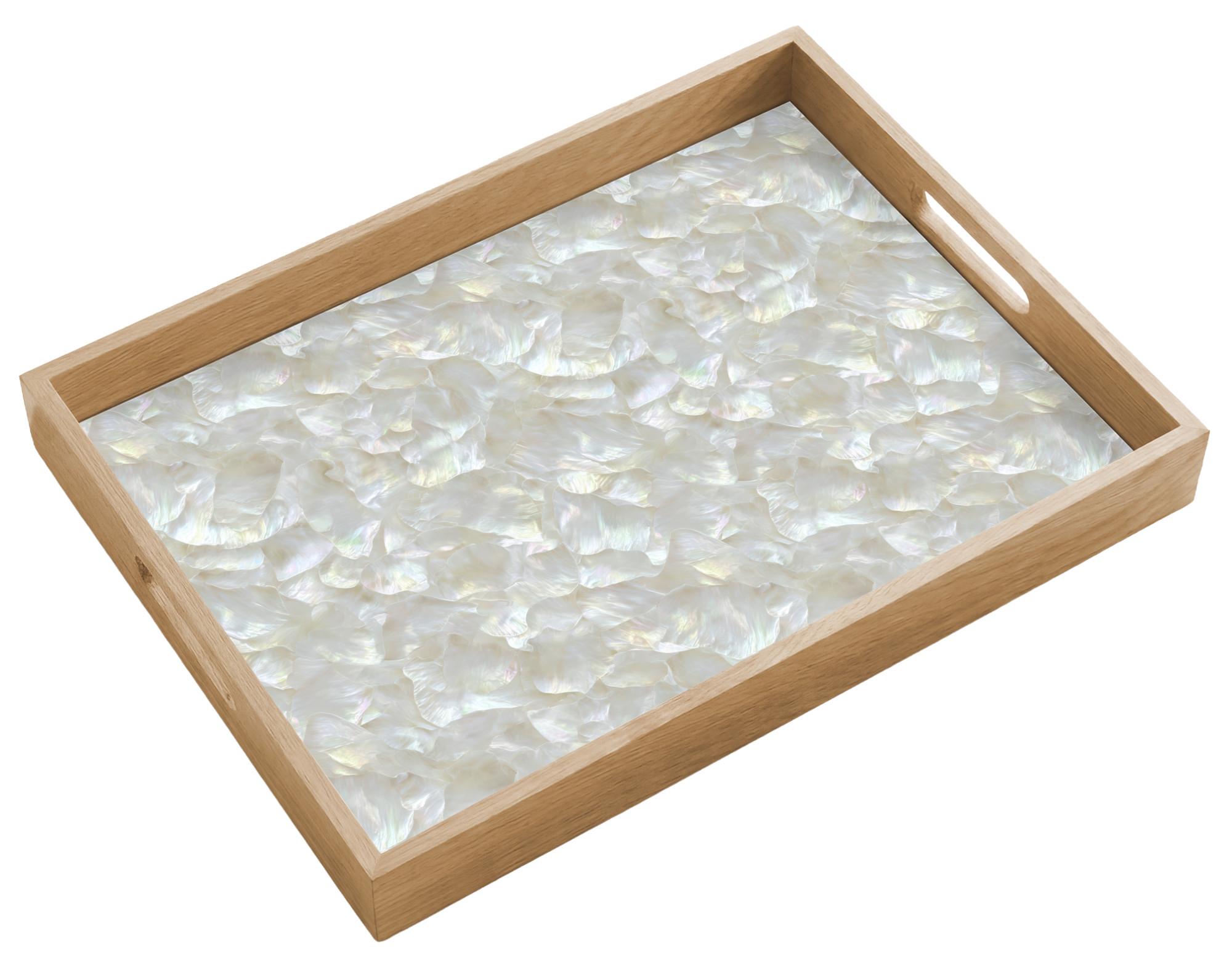 TABLETT Perlglanz - Weiß - Muschel 50x35 cm - Weiß, Holz (50/5/5cm) - OnlyWow
