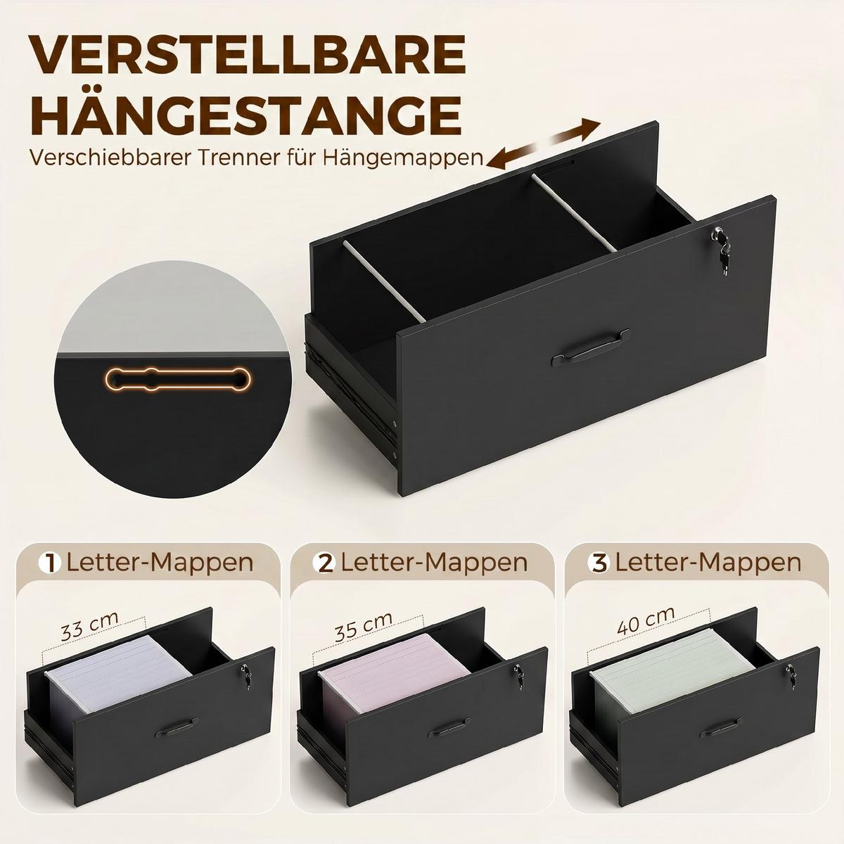 AKTENSCHRANK Spanplatte Metall Schwarz - Schwarz, Holzwerkstoff/Metall (40/157/70cm) - HOMCOM