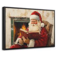 LEINWAND Bilder mit Rahmen - Weihnachten - Weihnachtsmann - Winter - Open Fireside - 30x20 - Dunkelrot, Textil (30/20cm) - MuchoWow