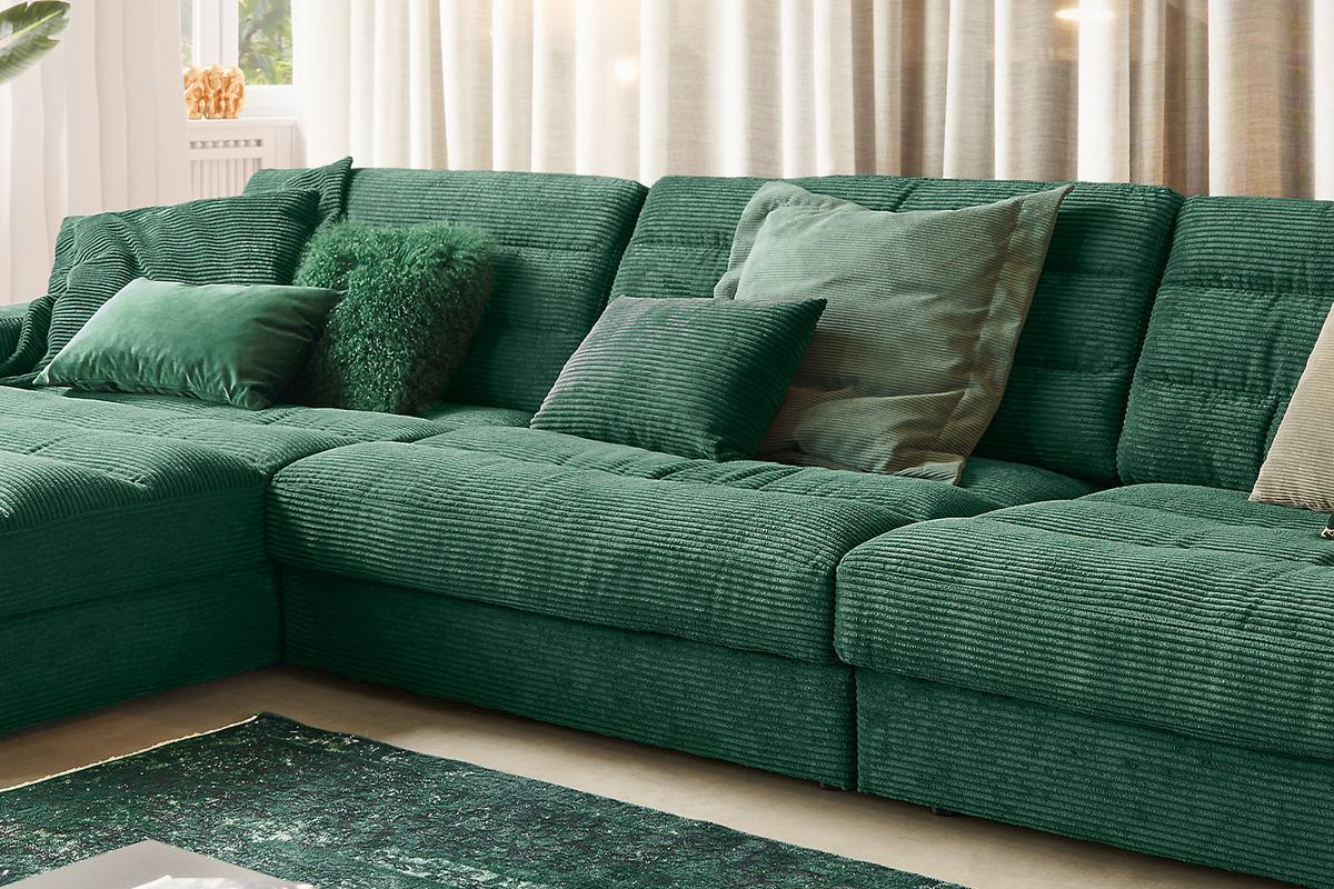 ECKSOFA XL LANA Smaragdgrün Cord - Smaragdgrün/Schwarz, Textil (416/205cm) - KAWOLA