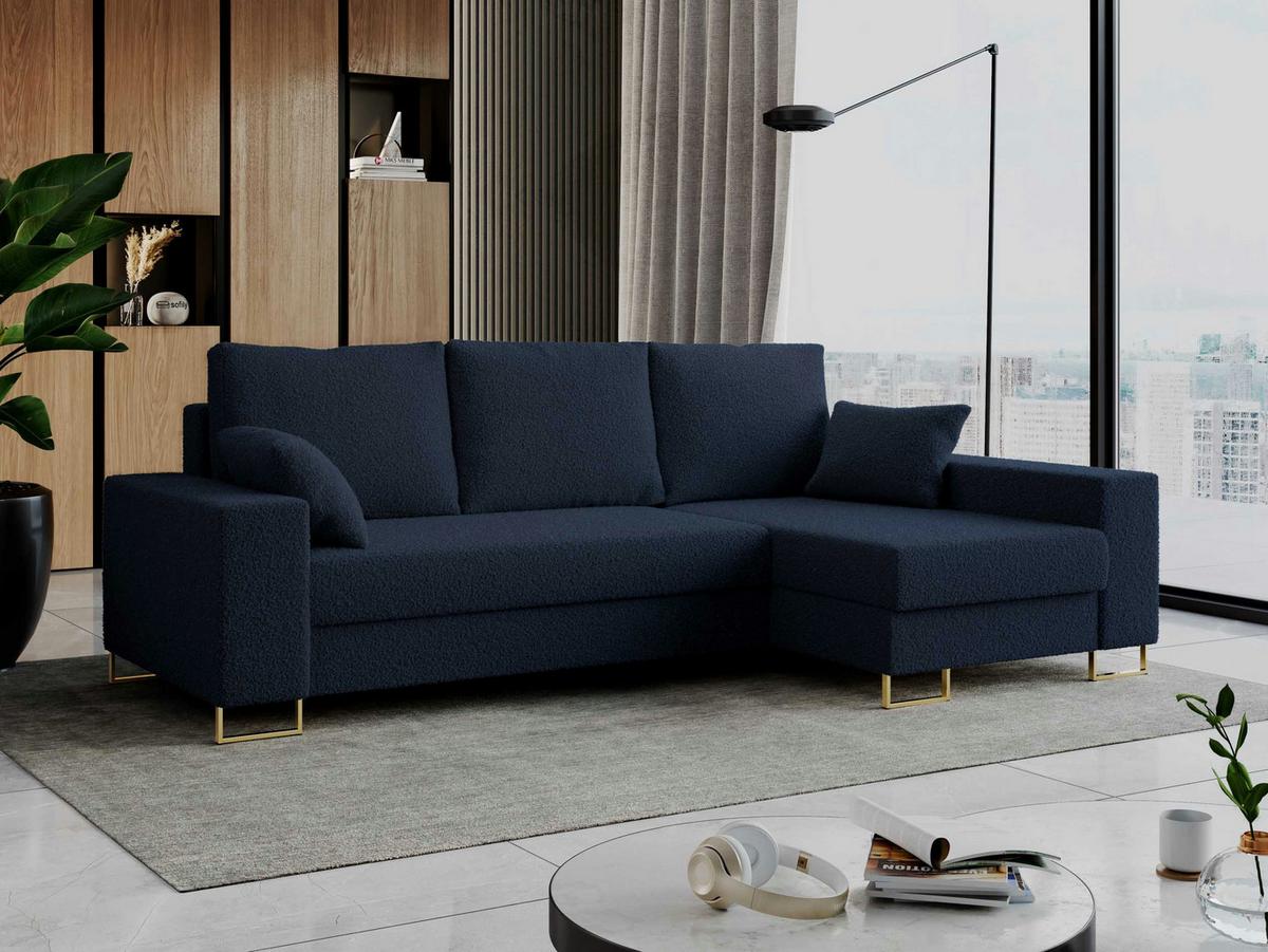ECKSOFA Dorian Boucle Dunkelblau - Goldfarben/Dunkelblau, Textil/Metall (242/138cm) - MKS