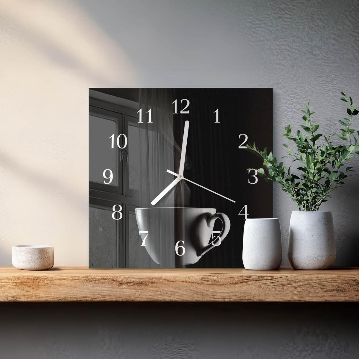 WANDUHR aus Glas 30x30 cm - Tasse - Schwarz, Glas (30/30/0.4cm) - TULUP