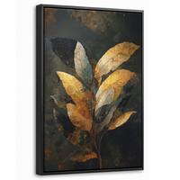LEINWAND Bilder mit Rahmen - Golden Leaf Komposition - Botanical Luxury - 40x60 - Goldfarben, Textil (40/60cm) - MuchoWow