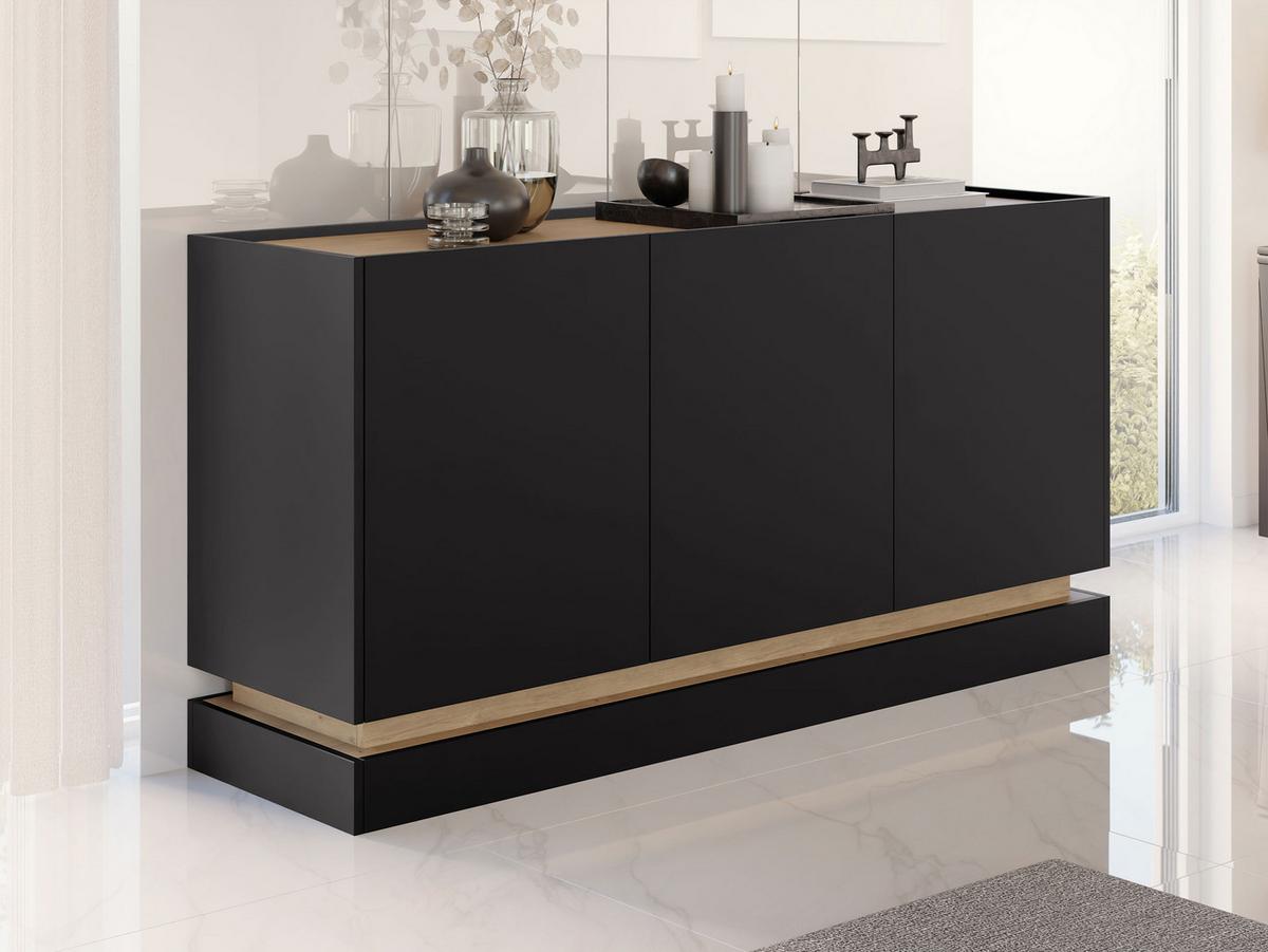 SIDEBOARD Zarpant K160 3D - Eichefarben/Schwarz, Holzwerkstoff (160/75/37cm) - MIRJAN24