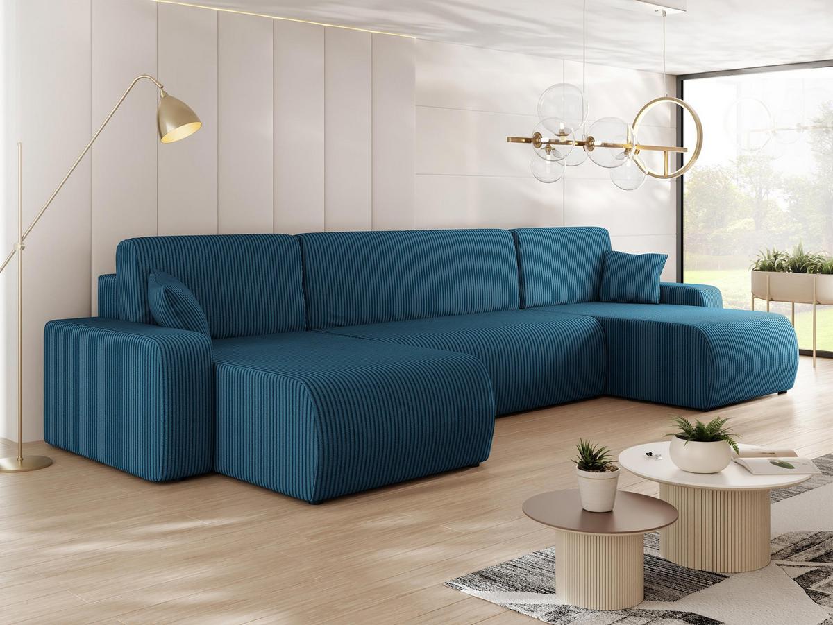 WOHNLANDSCHAFT Piano U Cord - Blau/Schwarz, Holz/Kunststoff (312/82/145cm) - MIRJAN24