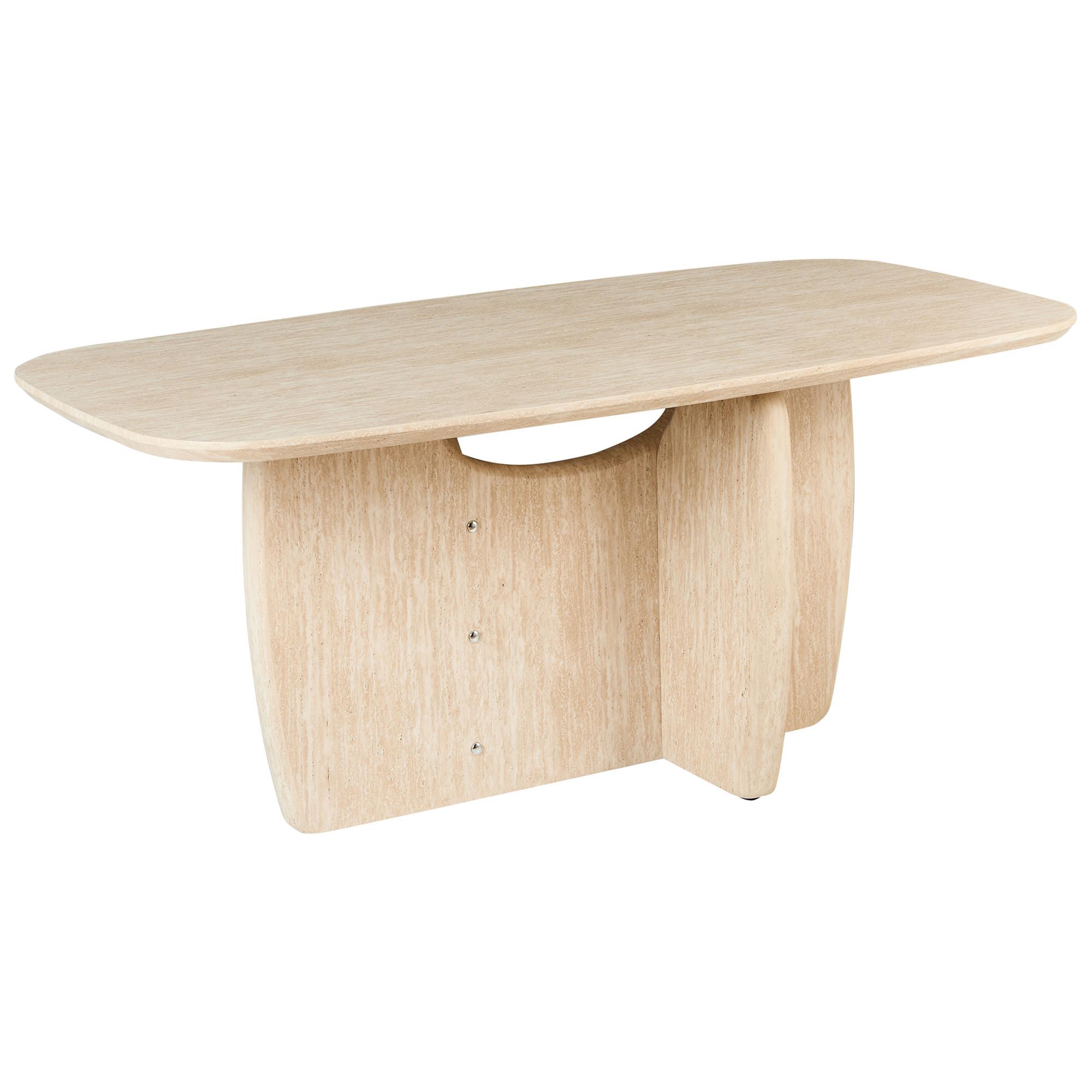 ESSTISCH Travertinoptik 180/90 cm Travers - Beige, Holzwerkstoff (180/90/76cm) - Beliani