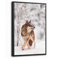 LEINWAND Bilder mit Rahmen - Wolf - Winter - Schnee - Natur - Tiere - 20x30 - Haselnussfarben, Textil (20/30cm) - MuchoWow