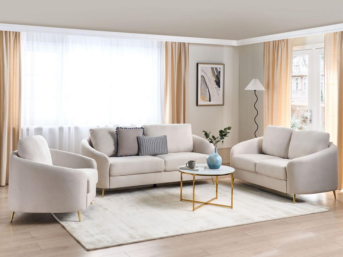 6-SITZER-SOFA SET hellbeige/gold Trosa - Beige/Goldfarben, Textil (86/86/203cm) - Beliani