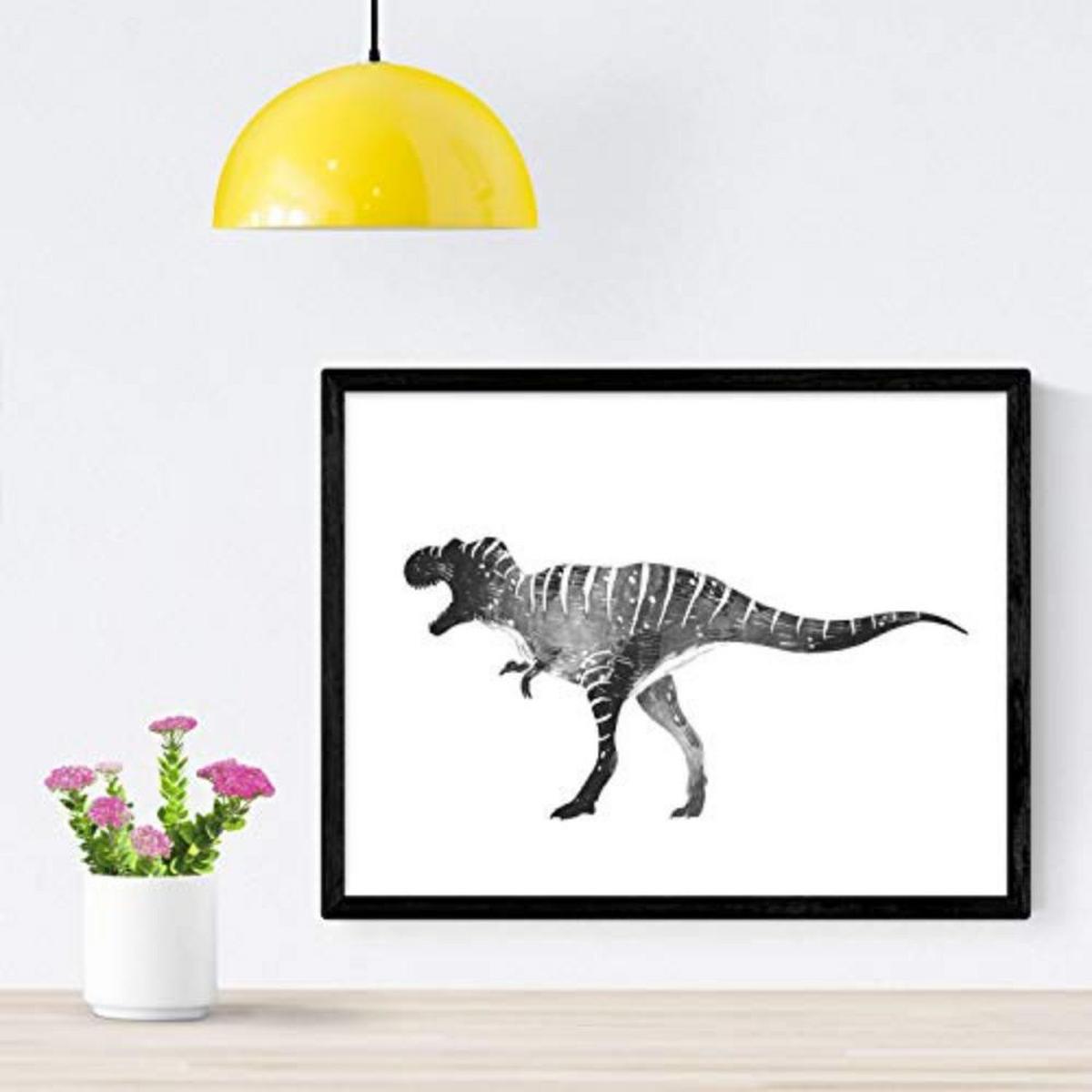 POSTER Set mit 4 Dinosaurios weiß negro A4 Schwarzer Rahmen - Schwarz, Papier (29.7/3cm) - Nacnic