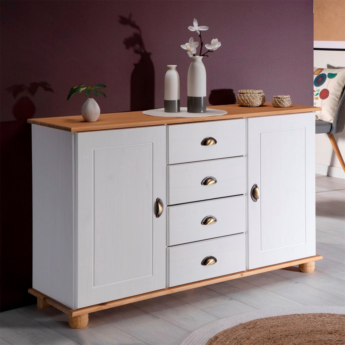 APOTHEKERKOMMODE COLMAR weiß/braun - Weiß/Braun, Holz (133/79/39cm) - IDIMEX