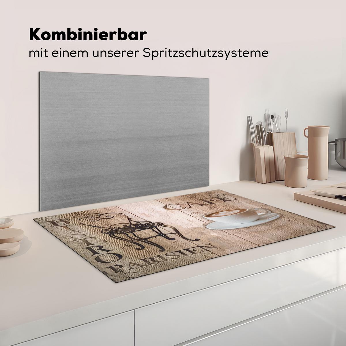 HERDABDECKPLATTE Bistro Parisien - Café - Kaffee - Jahrgang Ceranfeldabdeckung 85x52 cm - Cappuccino, Kunststoff (85/52/0.2cm) - MuchoWow