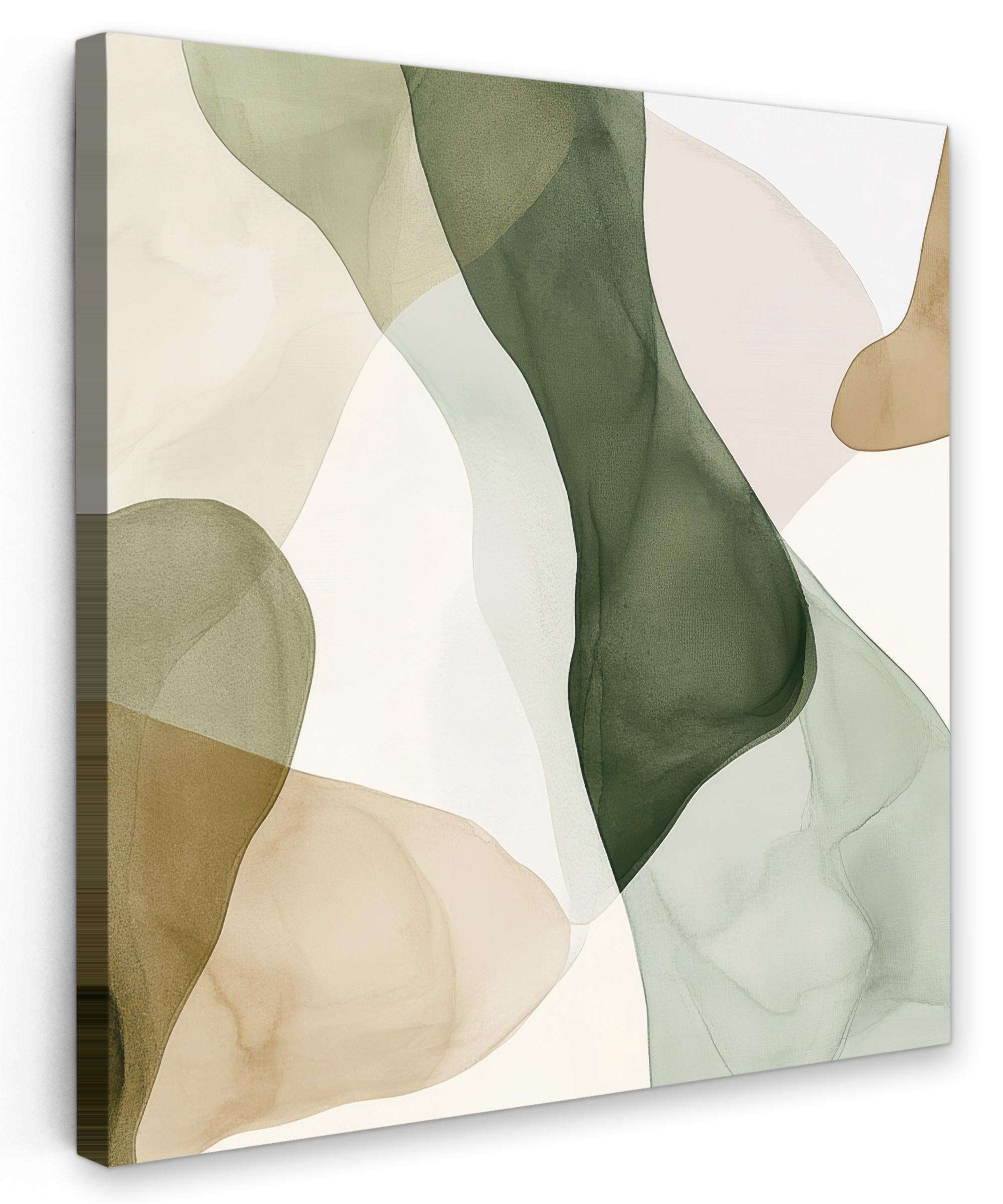 LEINWANDBILD Japandi - Abstrakt - Grün Deko Wohnzimmer 20x20 cm - Salbeigrün, Textil (20/20cm) - MuchoWow
