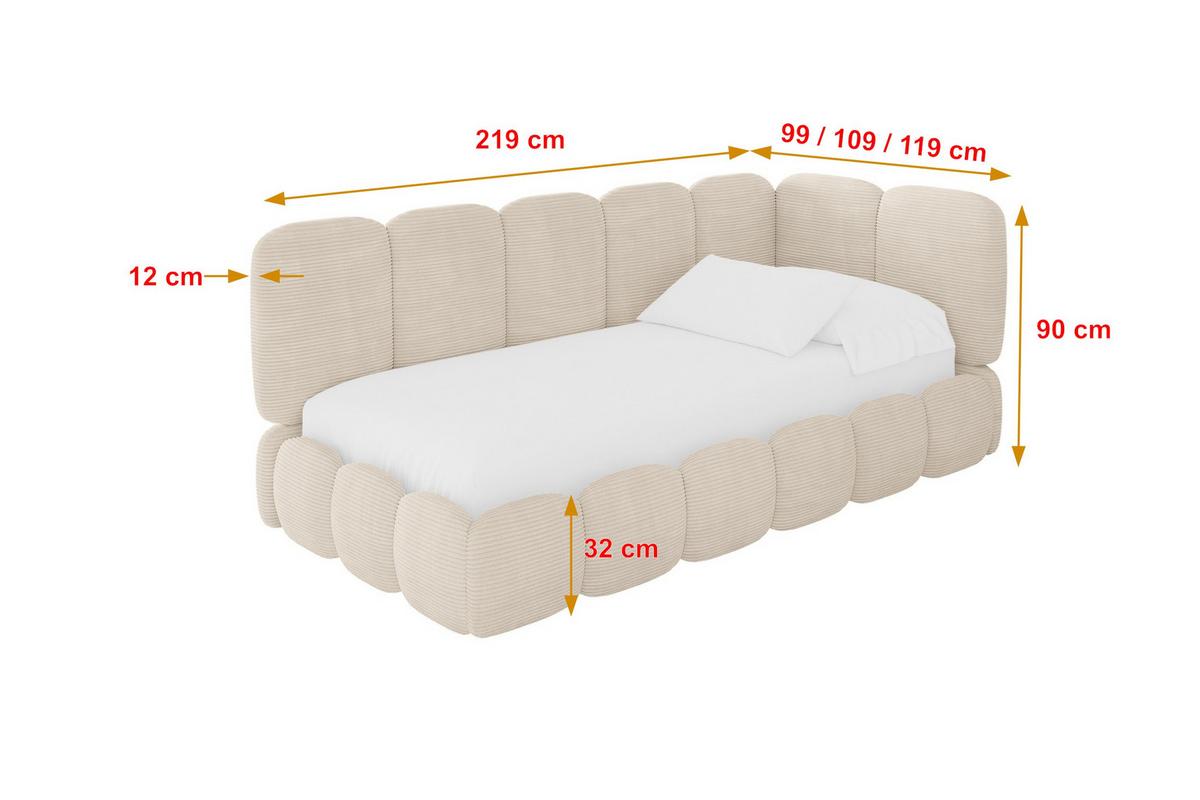EINZELLBETT Jugendbett mit Bettkasten, Links - AVRY 80x200 Beige - Beige/Creme, Holzwerkstoff/Textil (80/200cm) - ALTDECOR